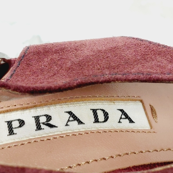 Prada Burgundy Red Suede Buckle Slingback High Heeled Sandals O97 - Picture 9 of 12